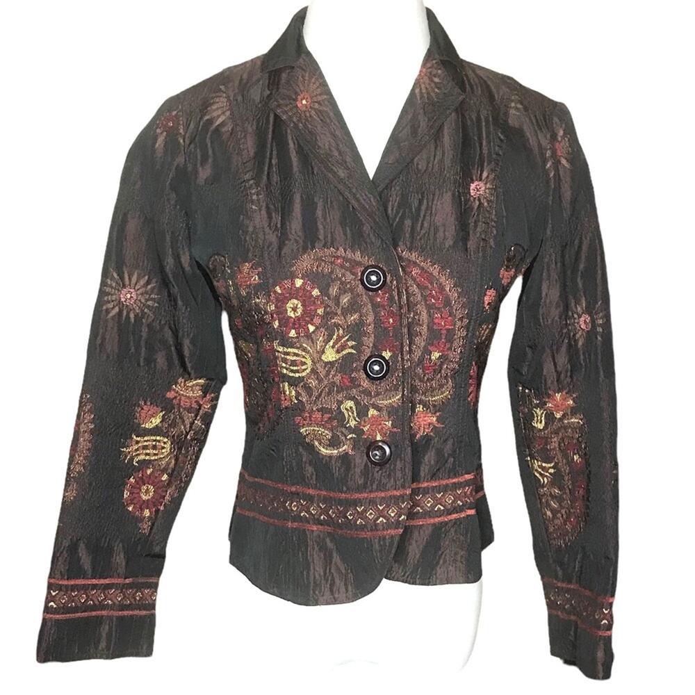 ELCC Size PP Heavily Embroidered Chocolate Brown Lined Jacket